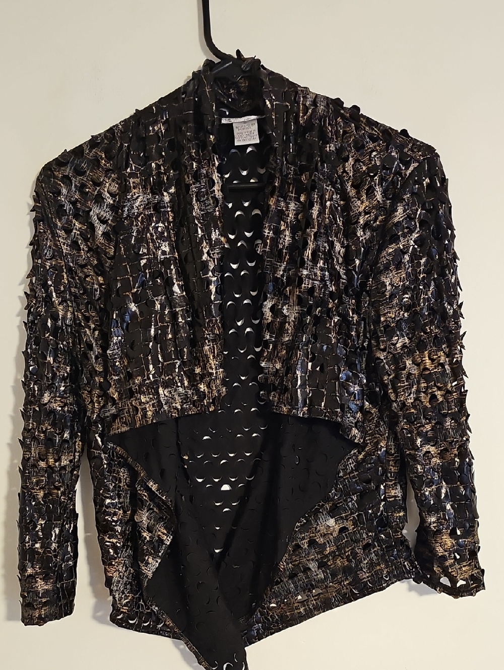 Alberto Makali Black and Gold Textured Open Front Jacket
